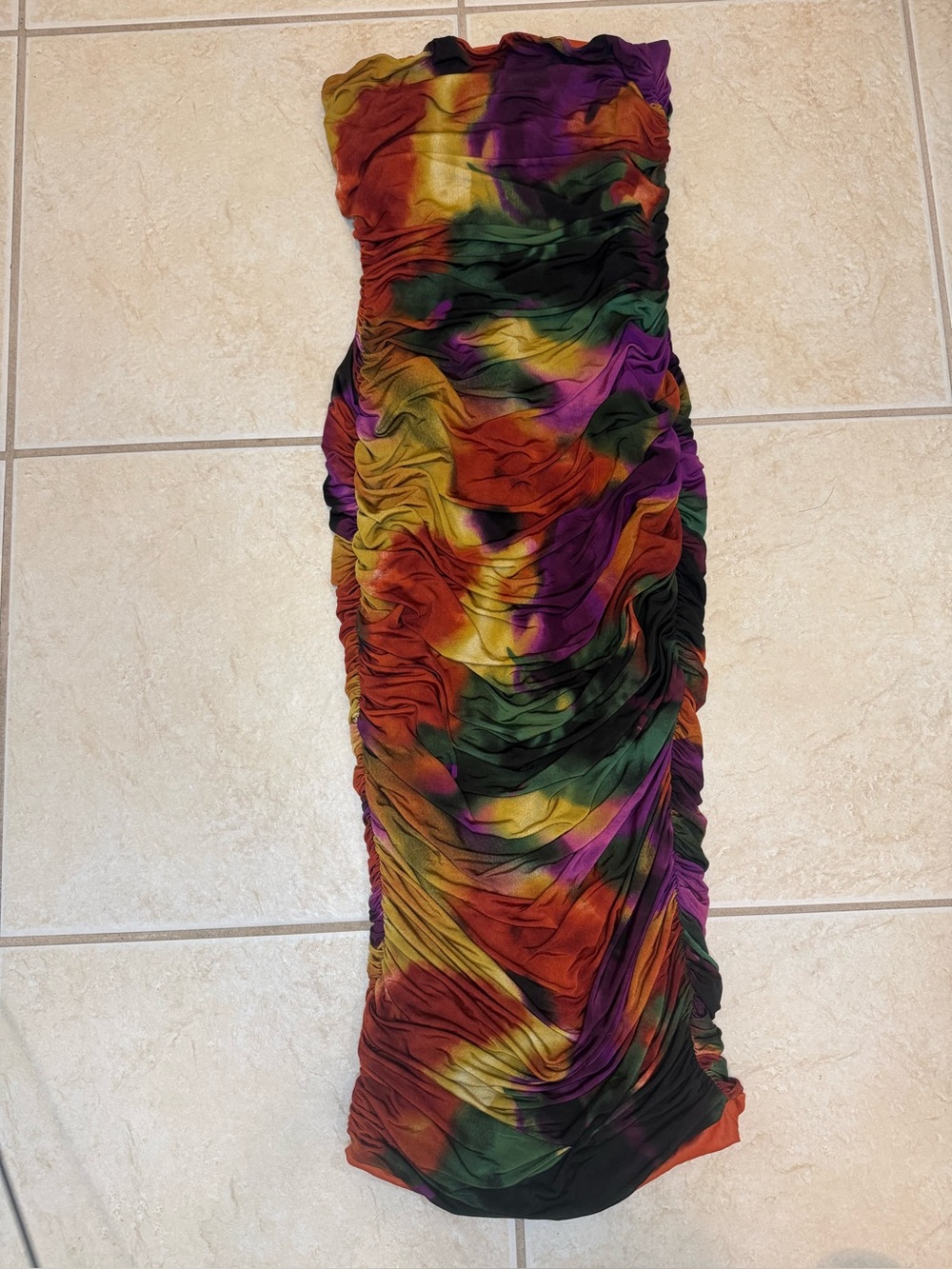 Strapless Multicolor Ruched Evening Dress
